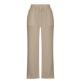 thumbnail image 6 of Gamivast Linen Pants Women Hollow Out Lace Side Stripe Elastic Waist Wide Leg Pants Summer Beach Lounge Pants Loose Fit Breathable Daily Outfit, 6 of 6