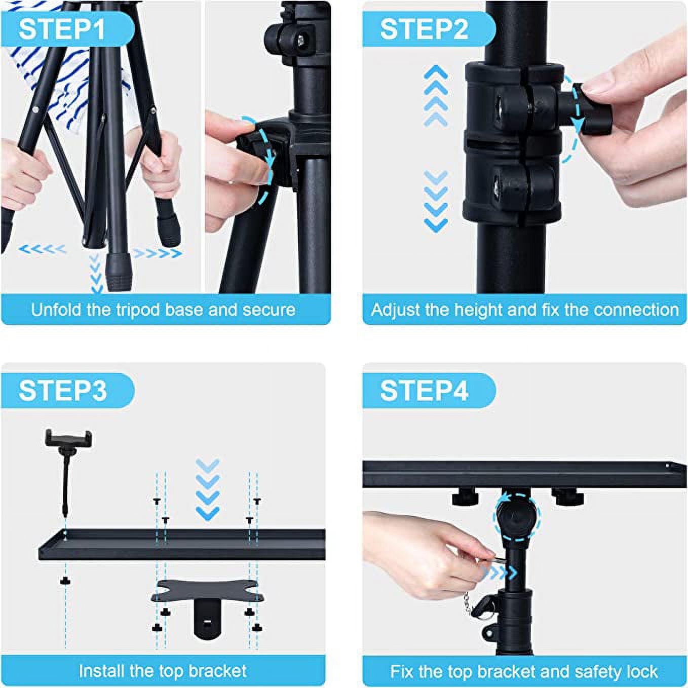 Projector Stand Tripod Adjustable, Laptop Tripod Stand Height from 23.5 to 46.5 inches with Gooseneck Phone Holder, Laptop Floor Stand for Office, Home, Stage, Studio, DJ Racks Holder Mount