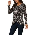 thumbnail image 4 of Camisetas Casual de Manga Larga con Cuello Redondo y Dobladillo Asimétrico Floral INSPIRE CHIC Negro S, 4 of 5