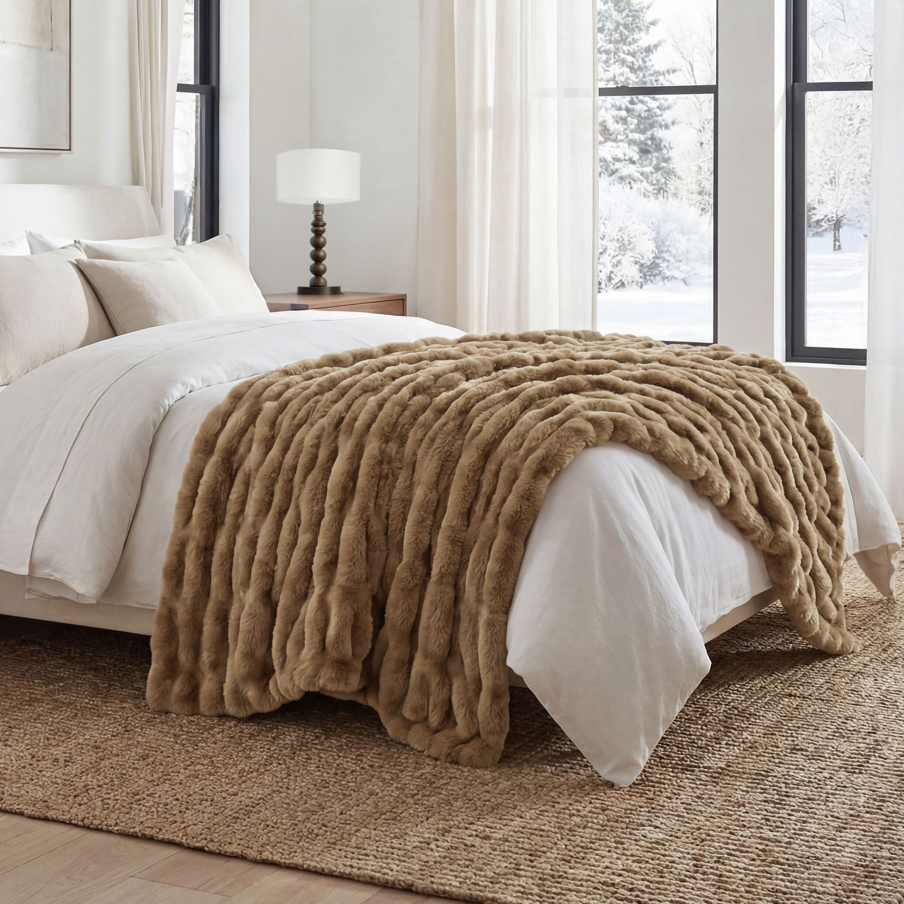 Regal Living Soft Plush Faux Fur Fuzzy Throw, Latte, 50" x 60”