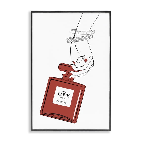 Stupell Industries Art Deco Red Perfume In Hand Black Framed Giclee Art, 12 x 18, by Martina Pavlova