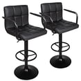 thumbnail image 2 of Leopard Adjustable Bar Stools with Armrest, Square Back Swivel Double Stitching with Back Bar Stool, Set of 2 (Black + Black Base), 2 of 10