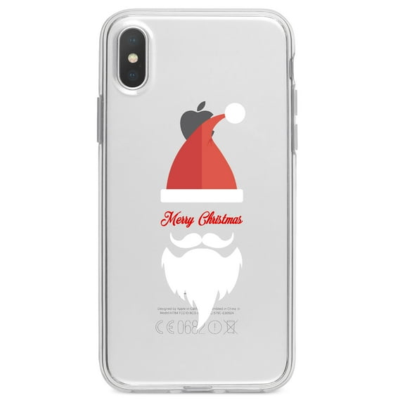 DistinctInk Clear Shockproof Hybrid Case for iPhone X / XS (5.8" Screen) - TPU Bumper Acrylic Back Tempered Glass Screen Protector - Santa Hat Merry Christmas