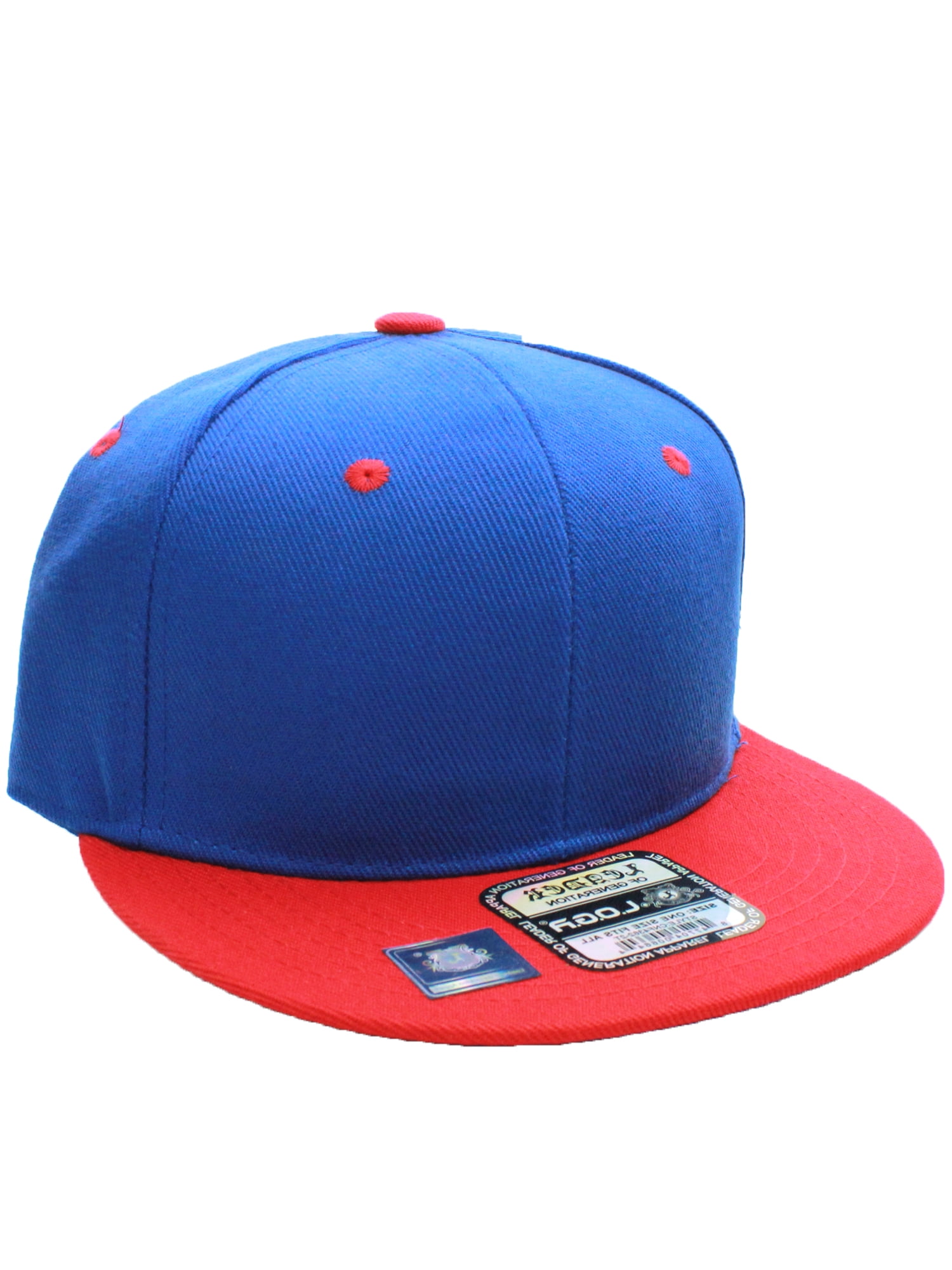 D&I. Plain Adjustable Snapback Hats Caps Flat Bill Visor - Blue Red 