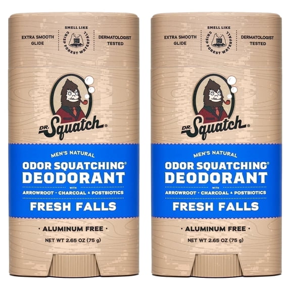 Dr. Squatch Natural Men's Deodorant - Aluminum Free - Fresh Falls (2.65 oz, 2-Pack)