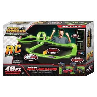 Max Traxxx Tracer Racer Glow-In-The-Dark R/C Infinite Loop Race Set - 46' Track - Walmart.com
