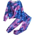 thumbnail image 2 of Oudiya Girls 2 Piece Tie Dye Sweatsuit Clothing Set Twist Front Hooded Sweatshirt and Sweatpants with Pockets, 13-14Y, 2 of 7
