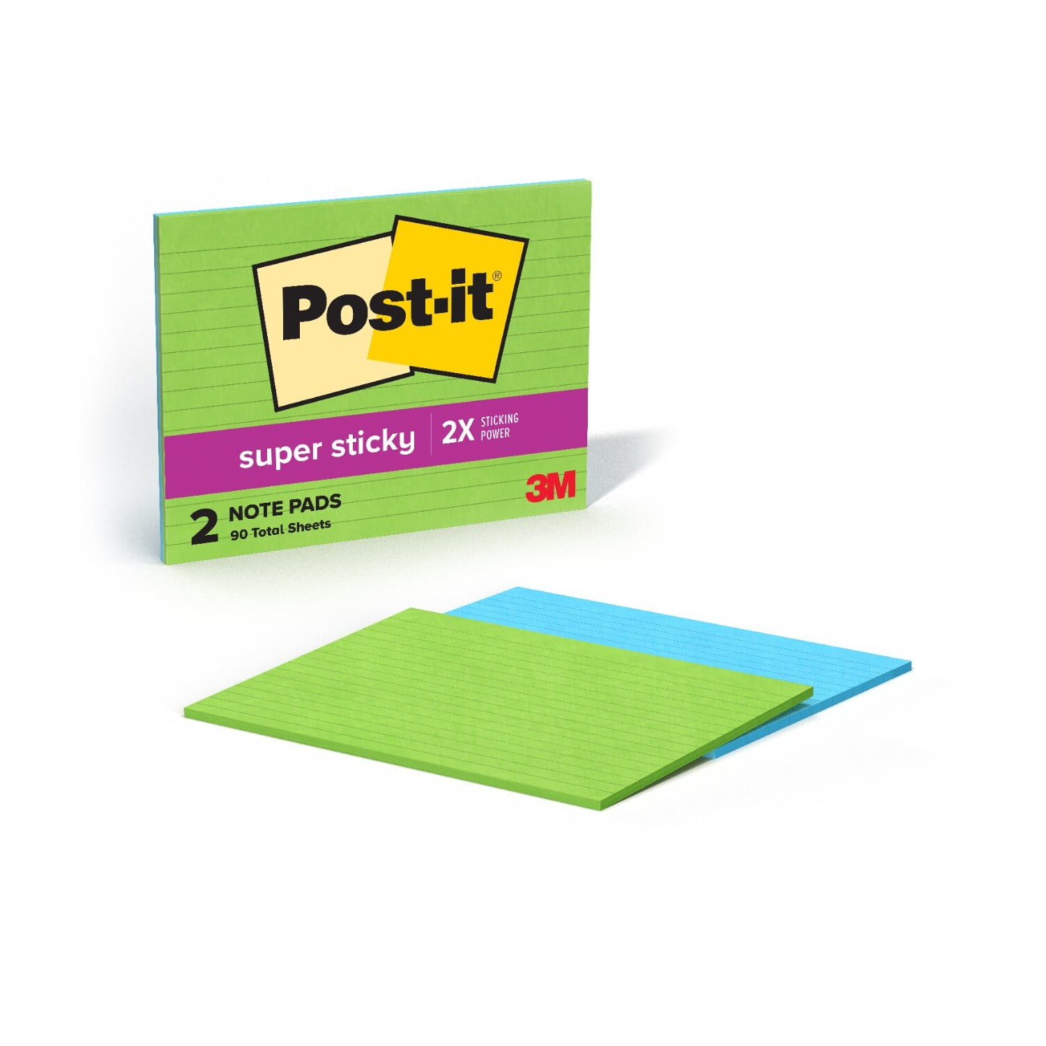 (3 pack) Post-it Lined Notes, 6 in. x 8 in., Green and Blue, 2 Pads
