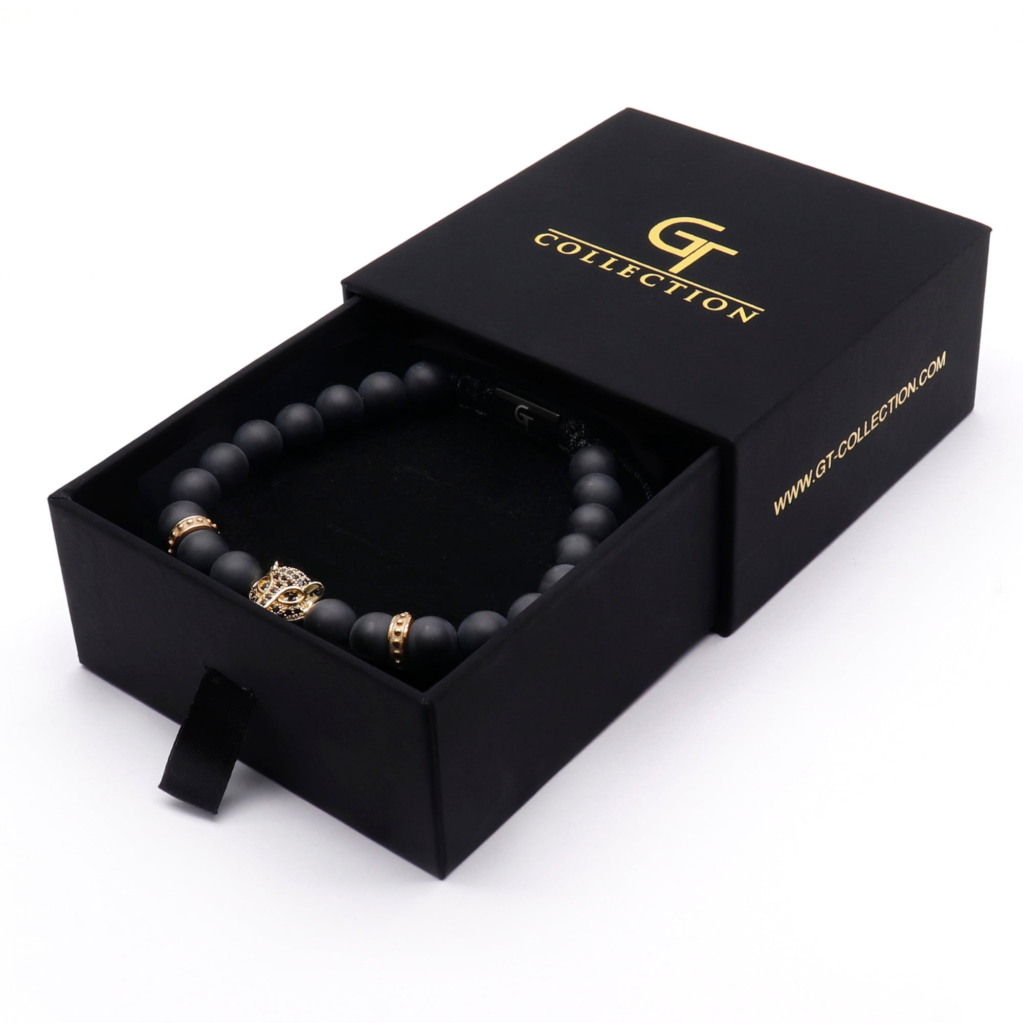 Men's BLACK ONYX Bracelet with Golden LEOPARD Head  | Gift for Men | One Size Fits All | 100% Natural | Gemstone Adjustable Bracelet