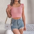 thumbnail image 6 of ITSAME Womens Knit Crop Tank Tops Ruffle Sleeveless Square Neck Tops Summer Breathable Casual Shirts Pink Size XL, 6 of 8