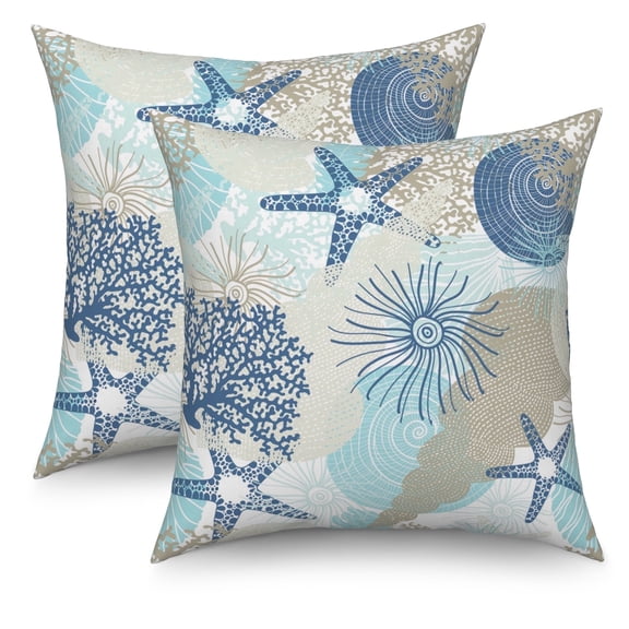 Nautical Coastal Throw Pillow Covers 18x18 Set of 2,Starfish Beach Ocean Themed Pillowcases for Sofa Couch Living Room
