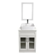 PULUOMIS 24 inch Bathroom Vanity Combo Modern MDF Cabinet with Vanity Mirror and Rectanlge Ceramic Counter Top Vessel Sink Combo