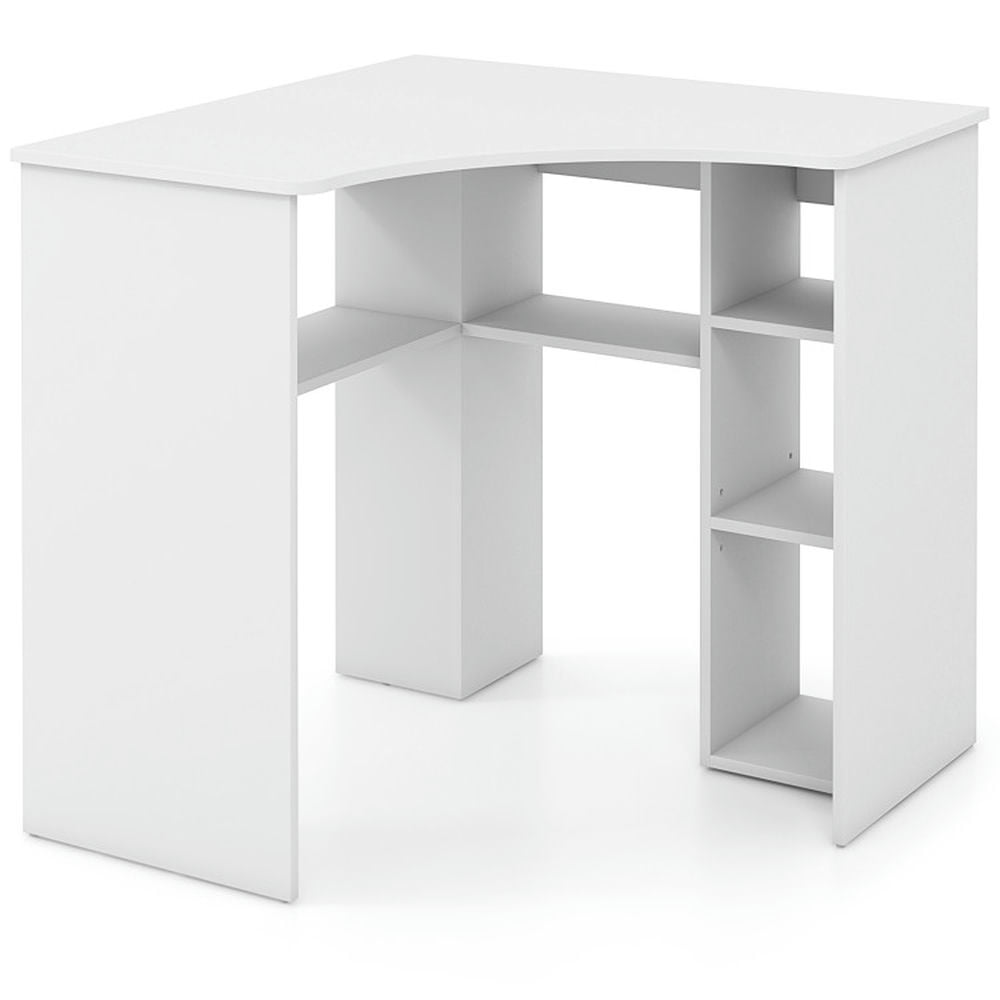 Demi Bonn Corner Computer Desk Triangle Home Office Desk with Adjustable Shelf and Arc-Shaped Profile, White