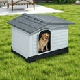 thumbnail image 2 of Uforic 43.7"Large Waterproof Plastic Dog House with Porch & Cushion, Outdoor Indoor Double Door Doghouse,Gray,43.7"L x 33"W x 31.6"H, 2 of 9