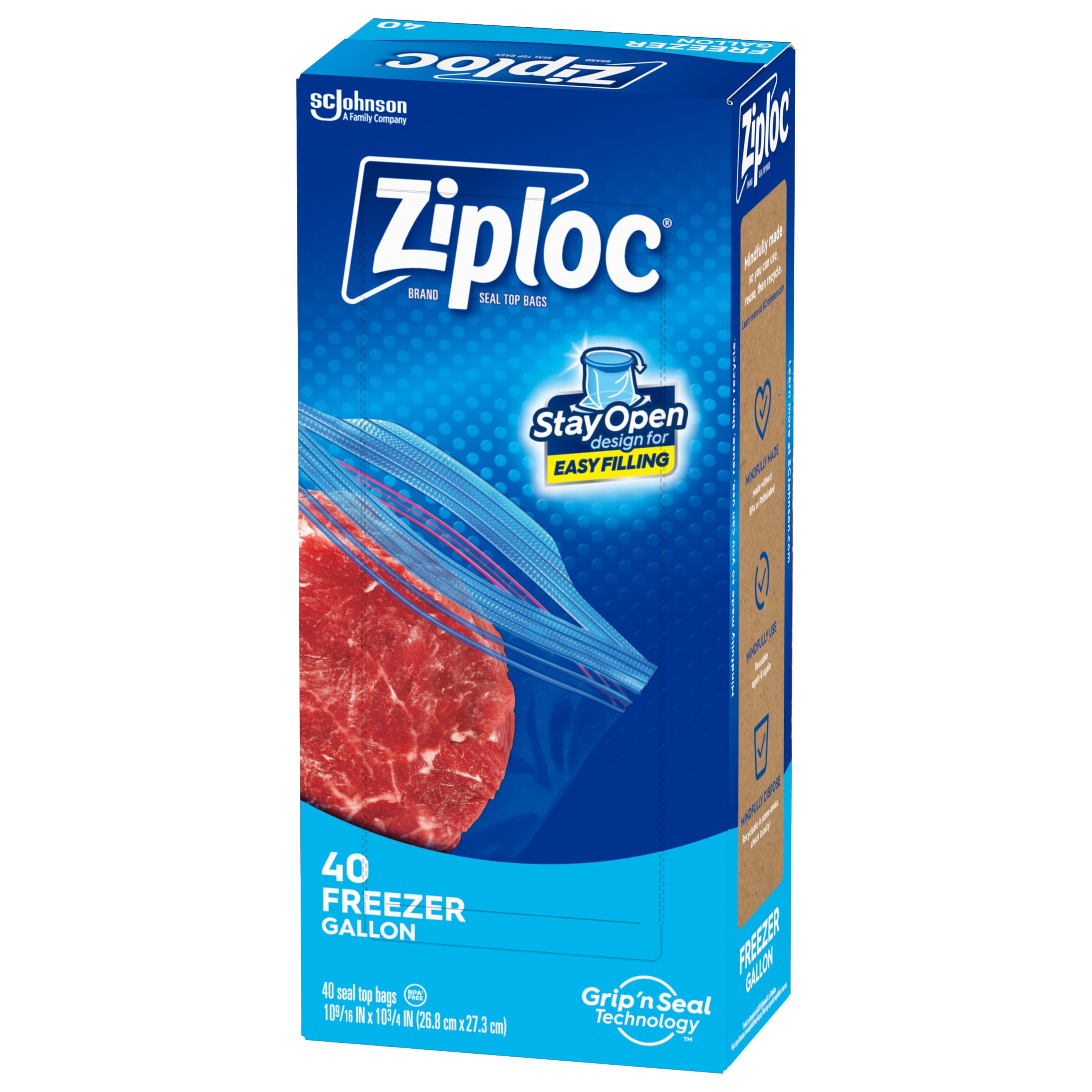 (2 pack) Ziploc Brand Freezer Food Storage Bags, School Supplies, Grip 'n Seal Technology, Zipper, Gallon, 40 Count