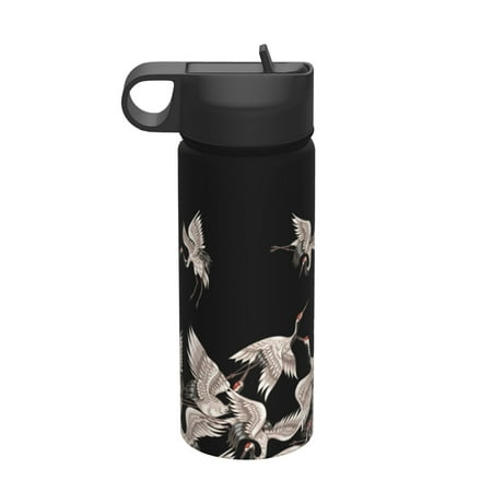 

Salouo Japanese White Crane Pattern 18 oz Water Bottle With Straw Stainless Steel Sports Water Cup Flask Wide Mouth Travel Thermal Mug for Home Office Car