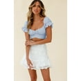 thumbnail image 2 of Women's Ruffle Short Sleeve Tie Up Back Crop Top Off Shoulder Bardot Blouse,Light Blue,XL, 2 of 5