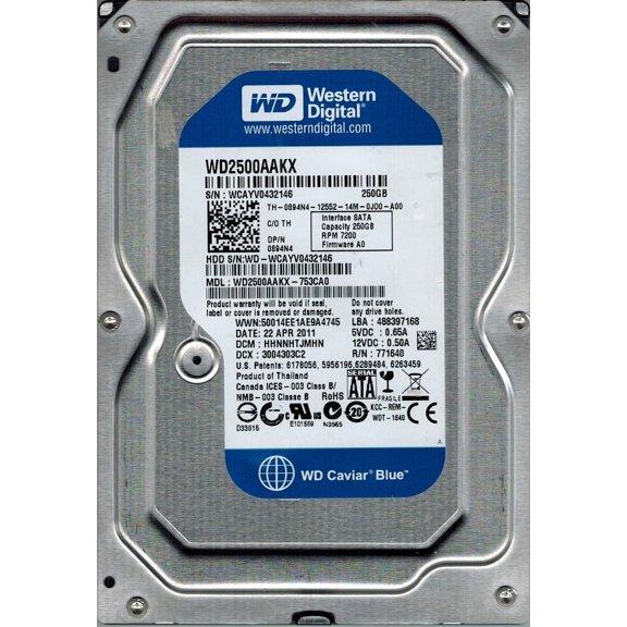 WD2500AAKX-753CA0 Western Digital 250GB DCM: HHNNHTJMHN