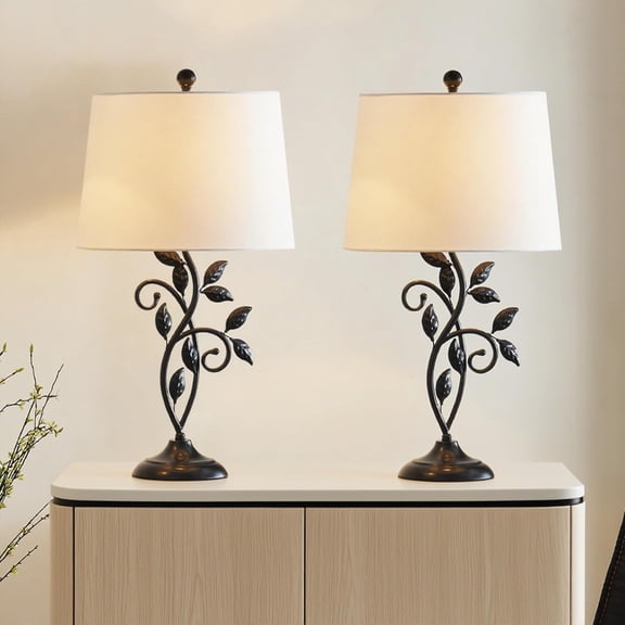 Maxax 26" Vintage Table Lamps Set of 2 for Living Room, Rustic Black Metal Bedside Lamps Farmhouse Bedroom Lamp with White Shade for Night Stand