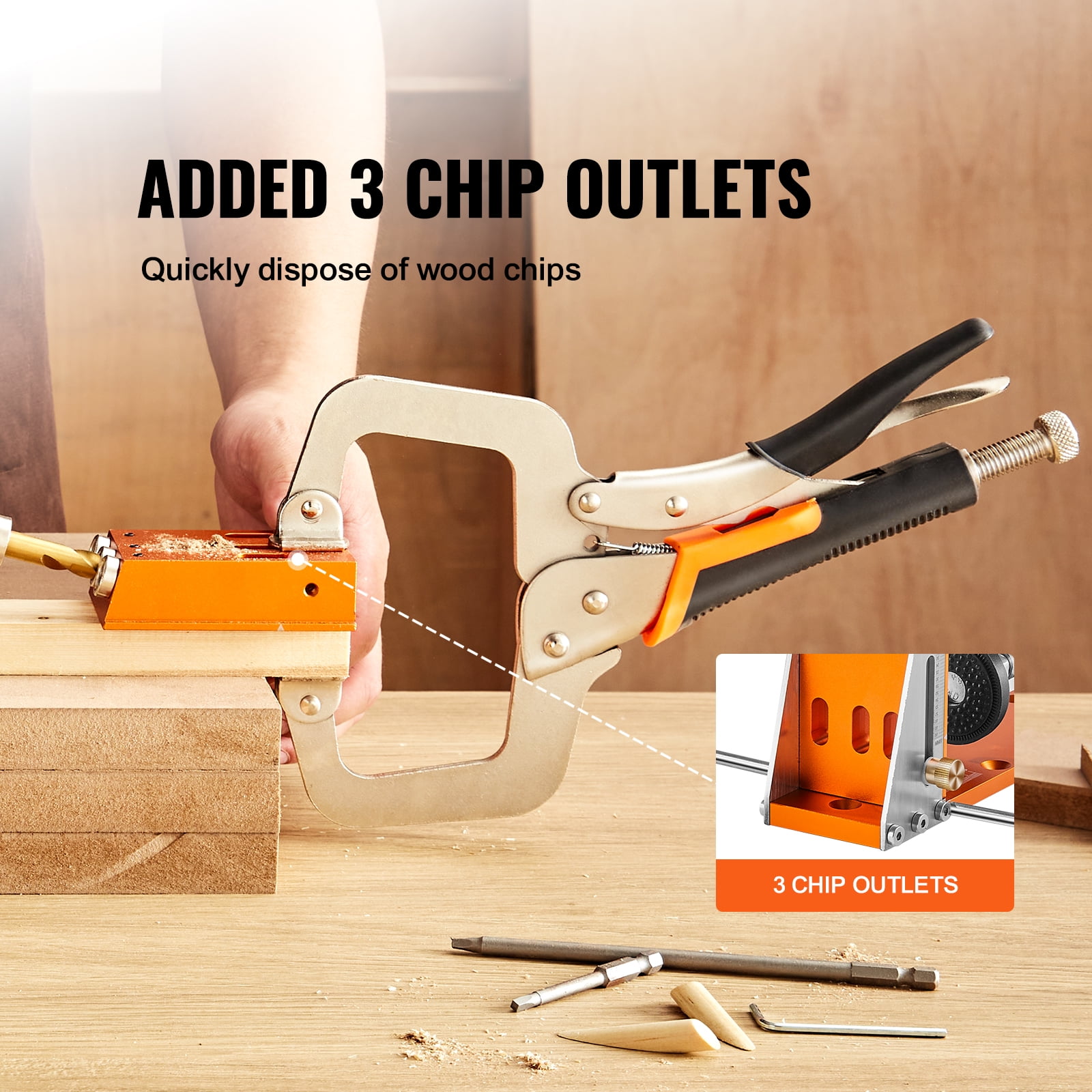 KFFKFF Pocket Hole Jig Kit, 34 Pcs Pocket Hole Jig System with 11" C-clamp, Fixture, Step Drills, Wrenches, Drill Stop Rings, Square Drive Bits, Toolbox, for DIY Carpentry Projects, Adjustable