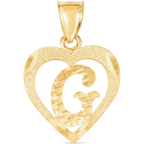 Floreo 10k Yellow Gold 0.5" Personalized Alphabet Letter A - Z Initial Heart Pendant with optional Extendable Cable Chain Necklace