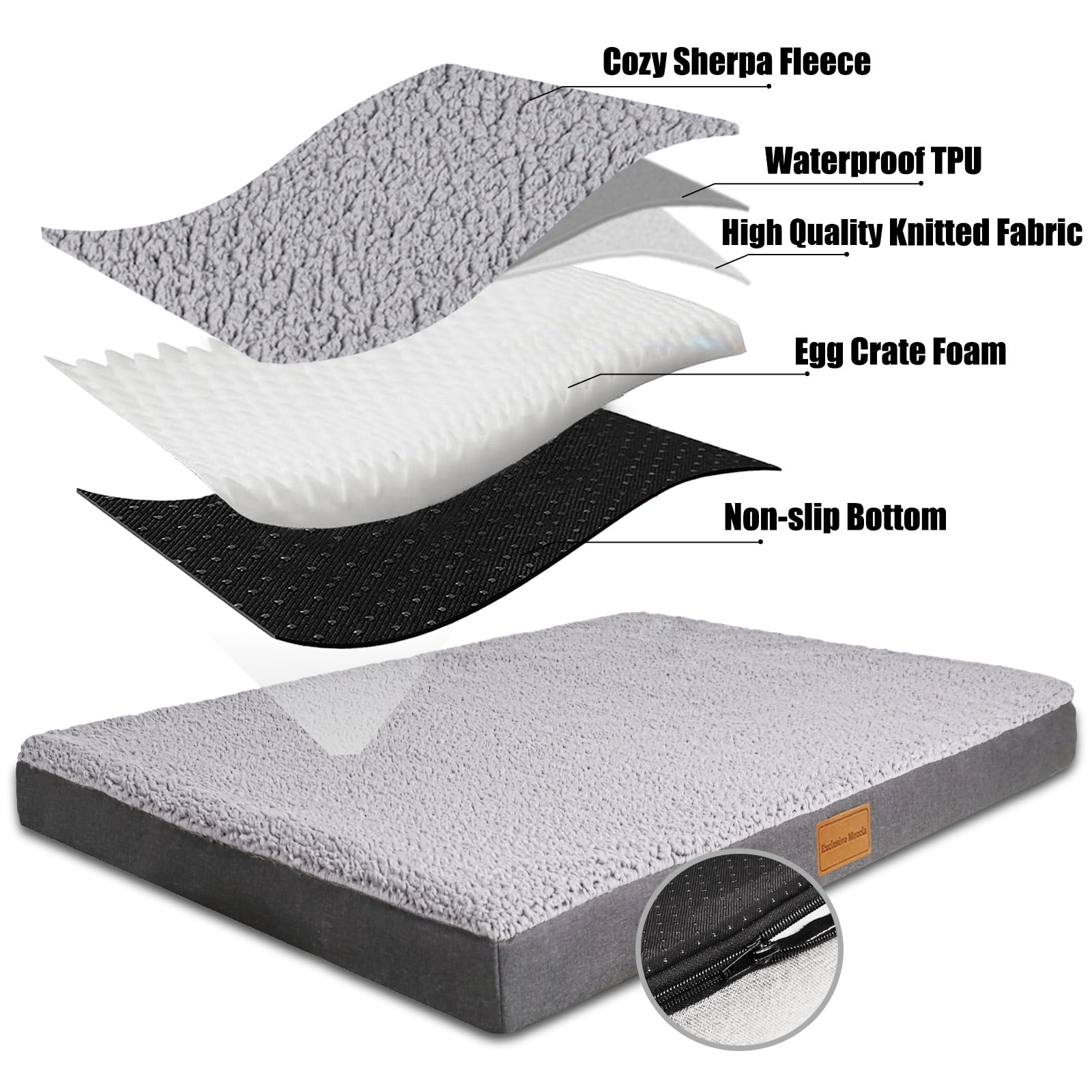 Exclusivo Mezcla Orthopedic Pet Bed for Extra Large Dogs, 56"X40" Grey Dog Beds, Removable Washable Cover