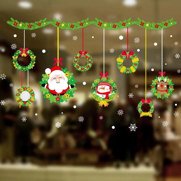 Pegatinas de Feliz Navidad para ventana, calcomanías de alce, adornos navideños para el hogar, Feliz Año Nuevo 2023, 2024