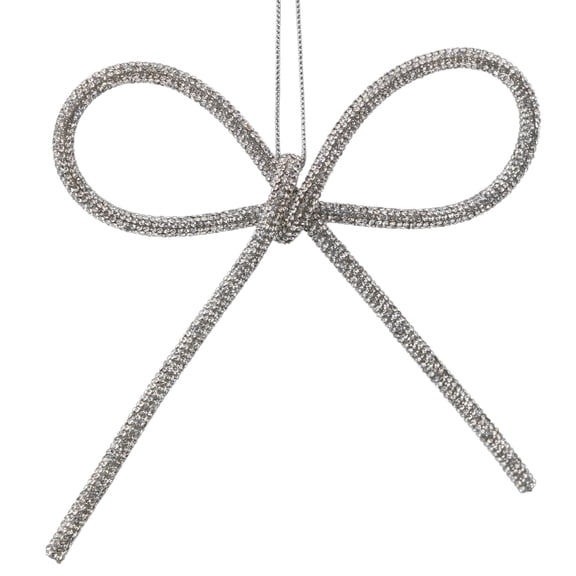 My Texas House 2-Count Silver Crystal Bow Christmas Ornaments, 6"