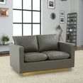 thumbnail image 2 of LeisureMod Loveseat Upholstered in Leather with Brushed Gold Stainless Steel Base and Removable Cushions for Modern Home, Living Room, Offices Nervo Collection in Grey, 2 of 8