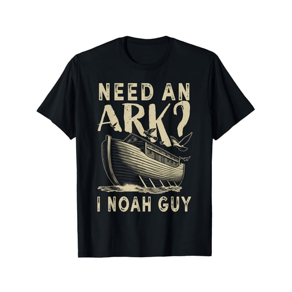 T Shirt [Machine Washable] Men's Funny Noah's Ark Christian Story Design with Ark & Animals Print Faith Inspired Apparel