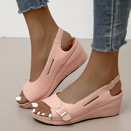 

Homadles Women s Wedges Shoes- on Clearance in Store Beach Roman Open Toe Wedge Sandals Buckle Wedge Sandals in Wide Width Sandals Shoes Pink Size 9