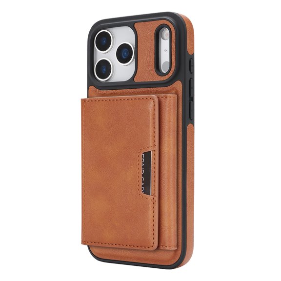 For iPhone 17 Pro Max Phone Case,2-in-1 Magnetic Removable Flip Card Holder,Anti-Scratch PU Leather Back,With Kickstand,Compatible with Mag-safe,Shockproof Anti-fall Phone Case,Brown