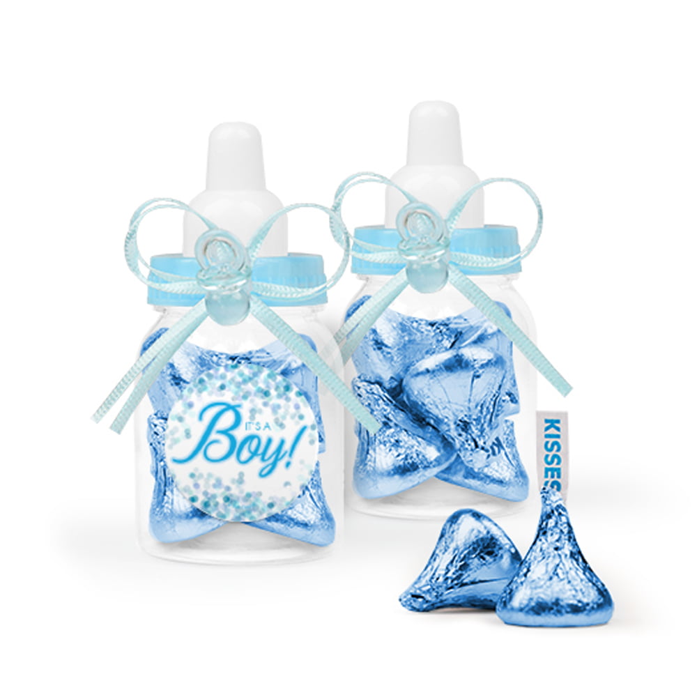 BABY BOY BLUE BOTTLES PACK OF 4. BABY SHOWER FAVOURS 