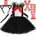 thumbnail image 2 of Disfraz de gato con sombrero de Dr. Seuss con tutú para niña, disfraz de Halloween, carnaval, fiesta, ropa elegante, vestidos de tul de gato negro para niña, 2 of 5