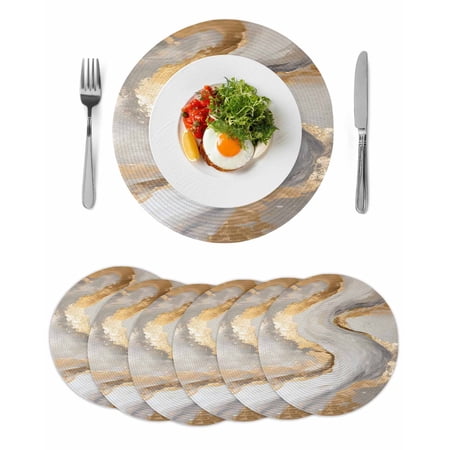 Round Placemats Grey Marble 15 inch Set of 6 Table Mats for Dining Table Gold Modern Art Heat Resistant Non-Slip Kitchen & Home Decorative Place Mat Set