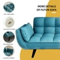 thumbnail image 3 of Aukfa 75" Flared Arm Futon Convertible Sofa Bed, Velvet Sleeper Couch for Home Office, Blue, 3 of 11