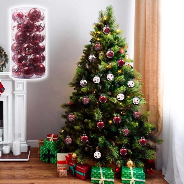 Fiudx Bolas de Navidad Brillantes, Juego de 30 Piezas, Plástico, 6 Cm, para Decoración Navideña, Fiestas, Bodas y Aniversarios, Versátiles para Colgar o Exhibir En La Mesa.