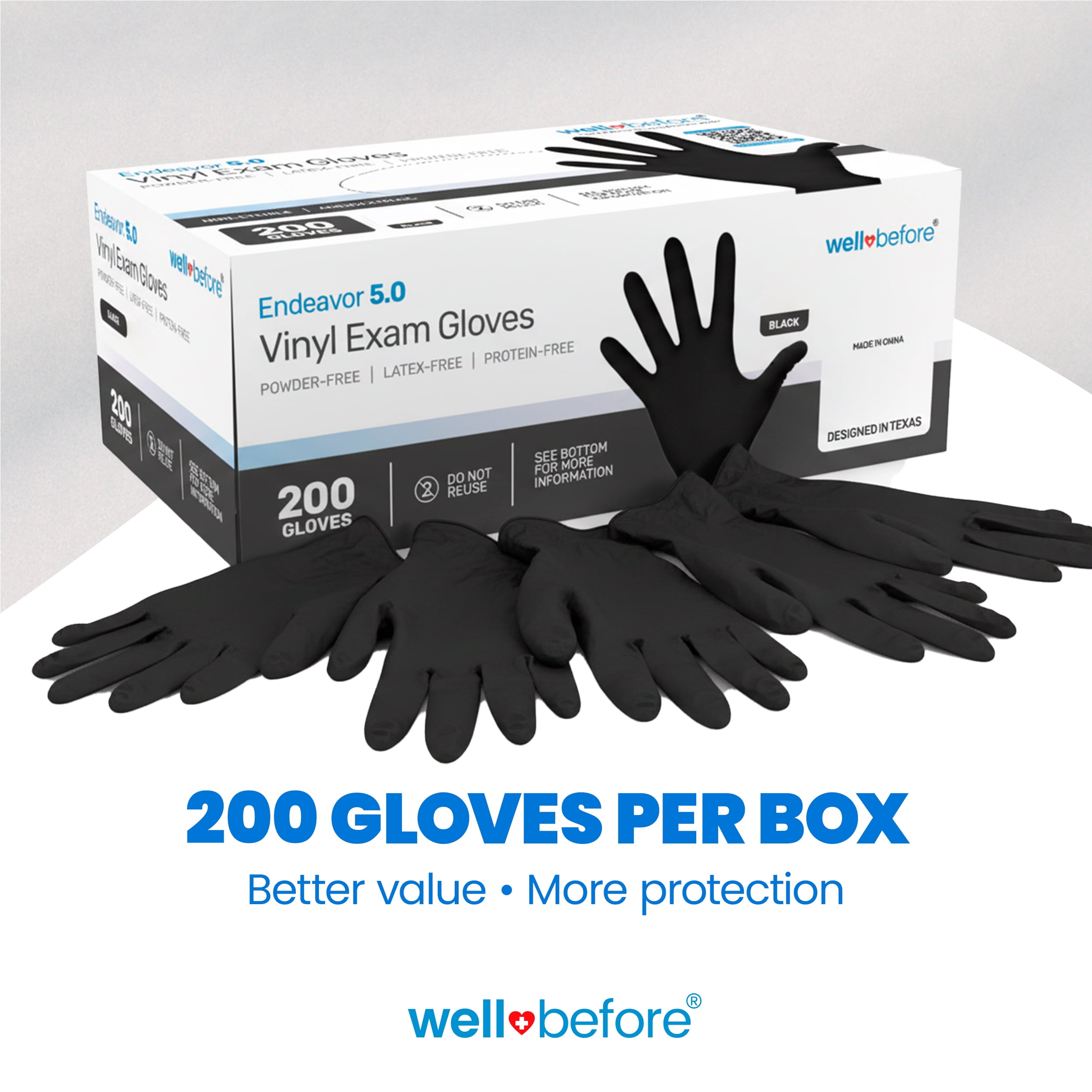 Wellbefore Disposable Synmax Exam Gloves, Powder-Free, Black, Large, 200pcs