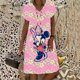thumbnail image 3 of Elegante vestido de fiesta de playa para mujer 2024 Disney Minnie Mickey Mouse vestido de verano bohemio moda casual cuello en V vestidos midi, 3 of 5