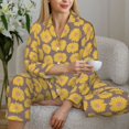 thumbnail image 5 of KLL Sunflower Print Women's Long Sleeve Pajamas with Pants Sleepwear Loungewear 2 Set-Large, 5 of 7