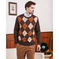 thumbnail image 3 of Kallspin Men's Argyle Crewneck Knit Sweater Wool Blend Long Sleeve Pullover Sweaters(Brown,Large), 3 of 7