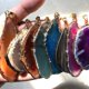 thumbnail image 2 of Colgante de piedra de ágata chapada en oro con forma de carillón de viento, geoda de cristal, collar con forma de rebanada de piedra áspera de ágata natural colorida, cadena para suéter, 2 of 5