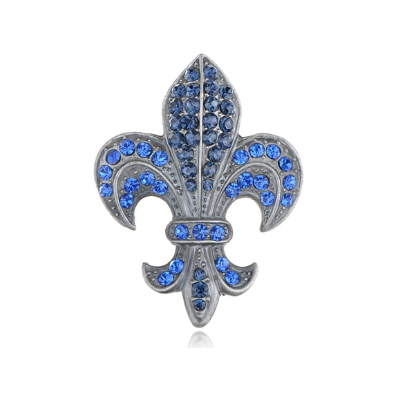 Blue Sapphire Crystal Rhinestone Fleur De Lis Pin Brooch