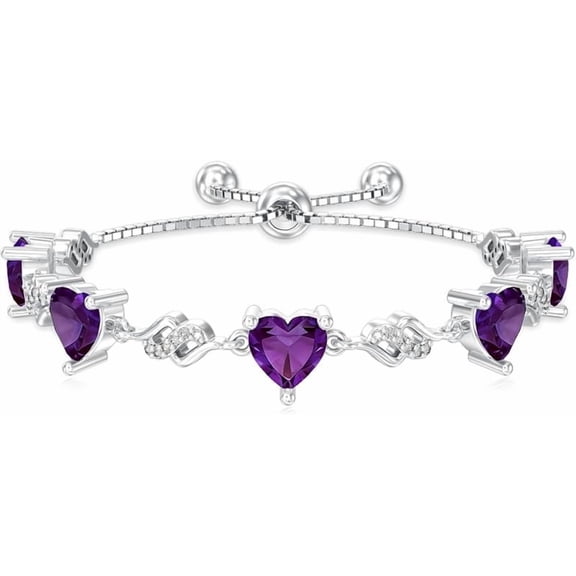 SOULMEET Infinity Heart Shaped Birthstones Adjustable Bracelet 925 Sterling Silver Gemstone Bolo Bracelet Anniversary Birthday Jewelry for Women