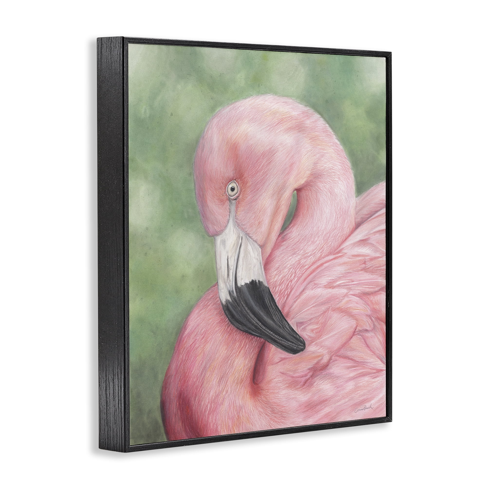 Stupell Industries Blushing Flamingo Visage Animals & Insects Painting Black Framed Art Print Wall Art, 16 x 20
