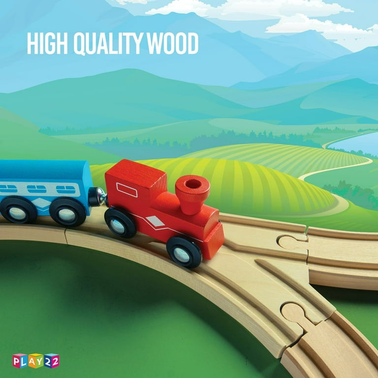 Wooden Train Tracks - 52 PCS Wooden Train Set Plus 2 Bonus Toy Trains -  Train Toy Is Compatible with Thomas Wooden Railway Systems and All Major