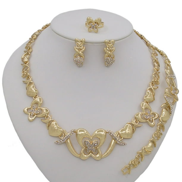 S&M Jewelry Women's Hugs & Kisses XOXO Necklace Set Butterfly Pedant
