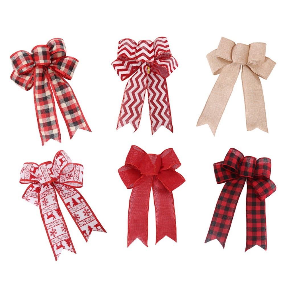 12 Pack Christmas Bows Big Christmas Bows Christmas Wreath Ribbon Bows Tree Bows Decor Burlap Bows Decor Christmas New Year Ornaments, 9.5x6.5 in