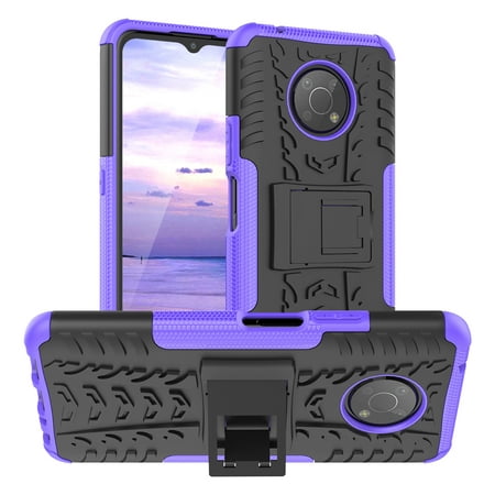 TJS Phone Case for Nokia G300 5G (N1374DL), Tire Texture Heavy Duty Shockproof Hybrid Kickstand Phone Cover (Purple)