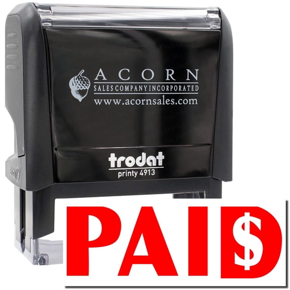 Large Self-Inking Paid with Dollar Sign Stamp, Trodat Printy 4913, Press and Print Stamping, Impression Size 7/8" x 2-1/4", Up to 10,000 Impressions - Red Ink
